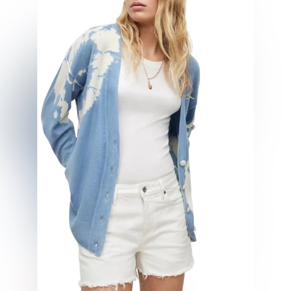 AllSaints Marea‎ Tie Dye Merino Wool Cardigan in Blue Women's  Luxury Sz Medium - Picture 6 of 17
